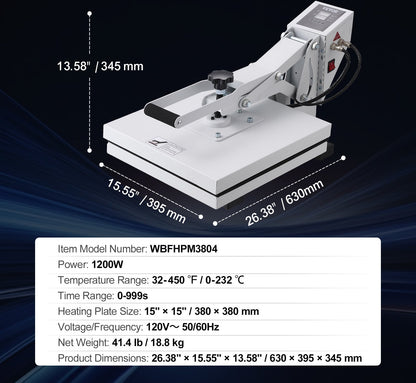 Hittepers – Transferpers – Sublimatiepers – Textielpers – DIY Hittepers – 15 x 15 inch Verwarmingsoppervlak – Digitale Temperatuur- en Tijdregeling