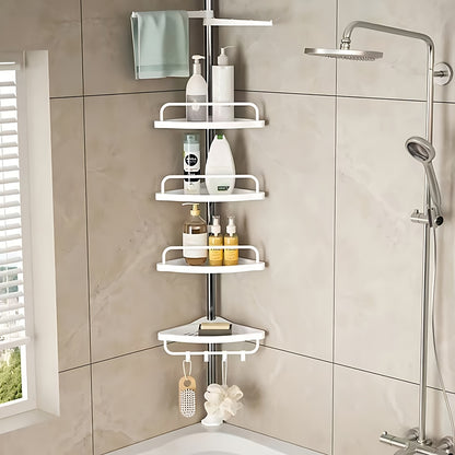 Doucherek – Douche-organizer – Doucheplank – Doucherekje – Douchemand – Verstelbaar 105-310 cm – Roestvrij Staal – Hoekmodel met Waterafvoer