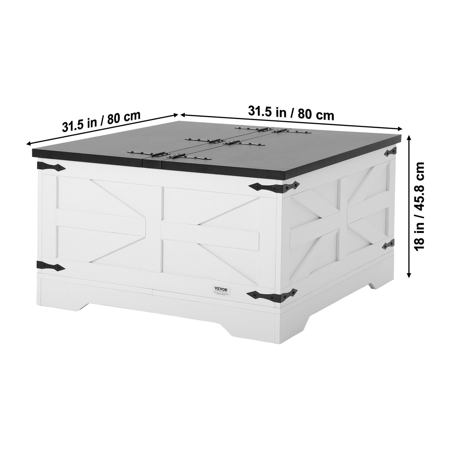 Salontafel – Woonkamertafel – Bijzettafel – Koffietafel – Tafel – Vierkant – Met Opbergruimte – Hout – Kantelbaar Tafelblad – 80x80 cm – Zwart-Wit