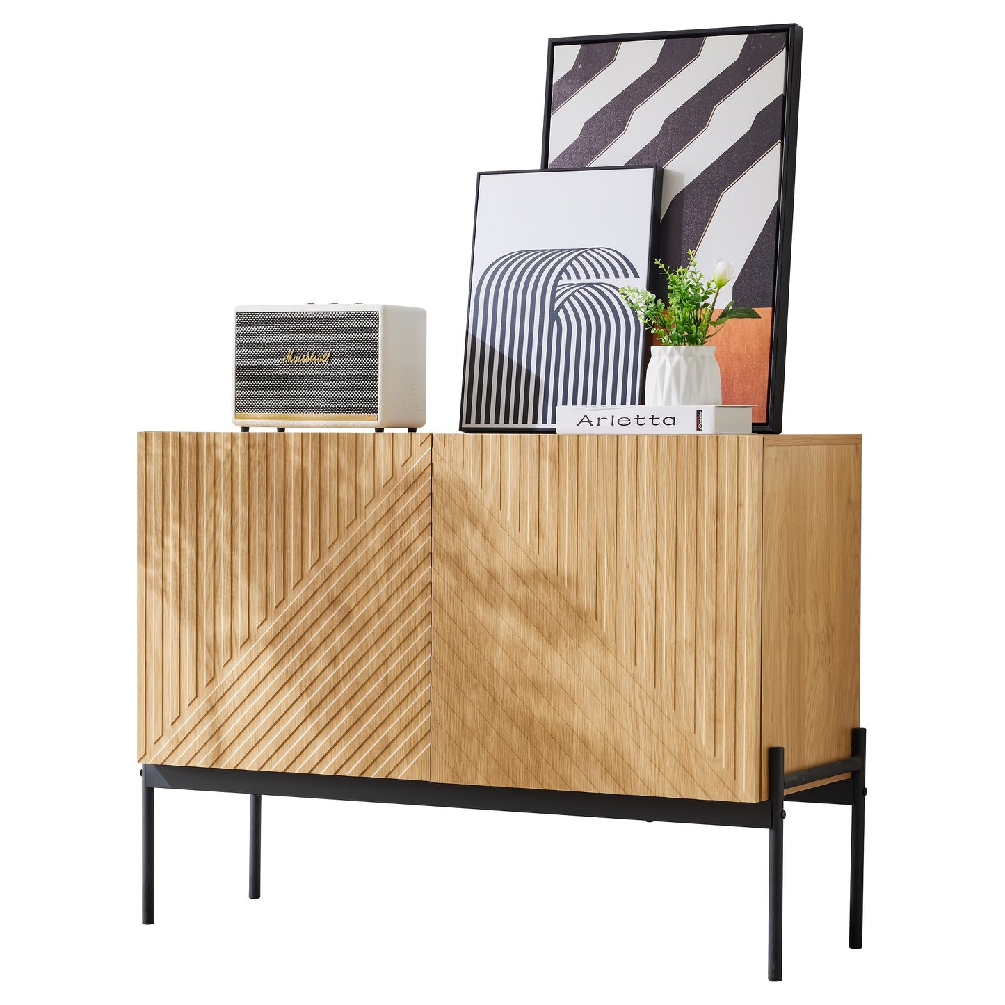 Dressoir – Ladekast – Buffetkast – Opbergkast – Kast – Met 2 Deuren en Metalen Pootjes – Strak Lineair Design – Compact 75x100x40 cm
