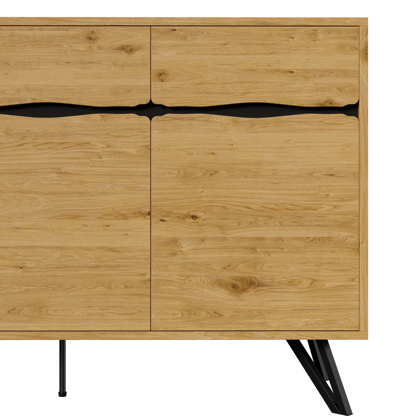 BTM Sideboard / Cupboard / Storage Cabinet in Wood Look, Modern 3-Door Storage Sideboard with Clear Lines, Doors And Metal Legs in Scandinavian Style, 140×40×75.5 Cm