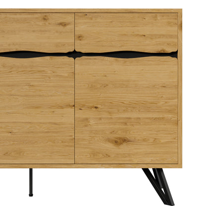 BTM Sideboard / Cupboard / Storage Cabinet in Wood Look, Modern 3-Door Storage Sideboard with Clear Lines, Doors And Metal Legs in Scandinavian Style, 140×40×75.5 Cm