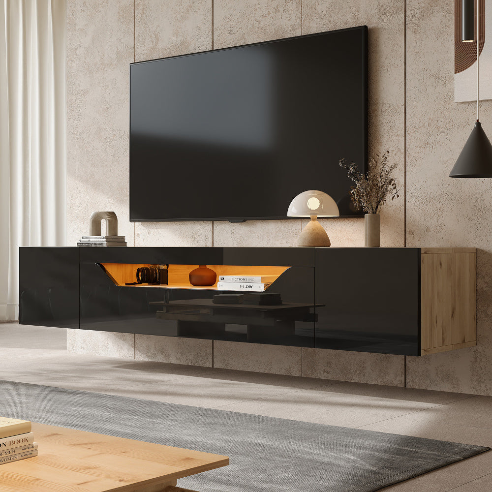 TV-Stand – TV-Meubel – Media Console – Entertainment Unit – TV-Kast – Mat Zwart – Geschikt voor TV’s tot 75 Inch – Extra Lang 180 cm