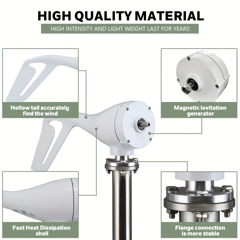Horizontale Windturbine – 1000W Windgenerator – 48V - Thuisenergie – Kleinzakelijk – Laag Opstartwind – Robuuste Metalen Constructie - QUORE