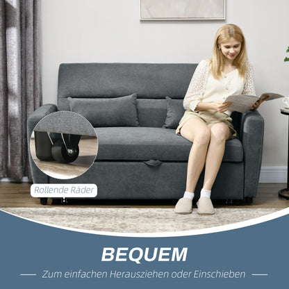 Slaapbank – Bank – Sofa – Bedbank – Logeerbed – 2-Zits – Verstelbare Rugleuning – Fluwelen Bekleding – Stevig Eucalyptus Houten Frame – Donkergrijs