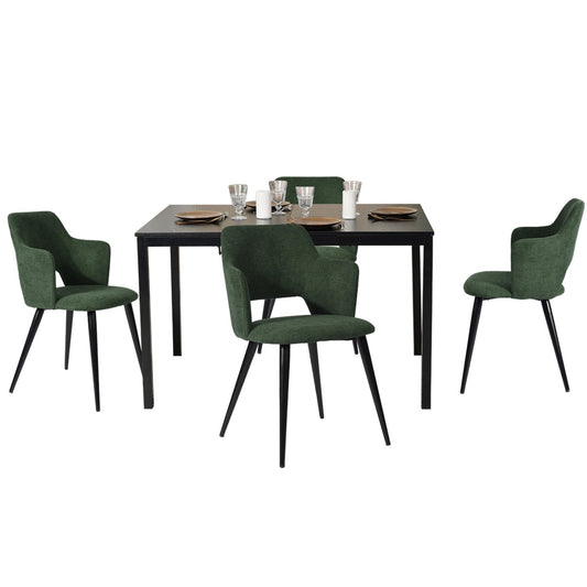 Eettafelset – Uitschuifbare Tafel – Diningset – Tafel Met Stoelen – Zwarte + Groene Kleur – Stevig Stalen Frame – Comfortabele Stoelen