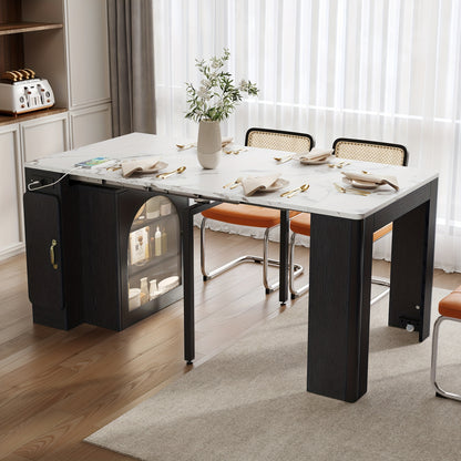 A Kitchen Island with Wheels, A Retractable Dining Table, And A Detachable Tabletop; It Can Be Used as a Sideboard, Buffet Table, or Bar in the Kitchen and Dining Area.