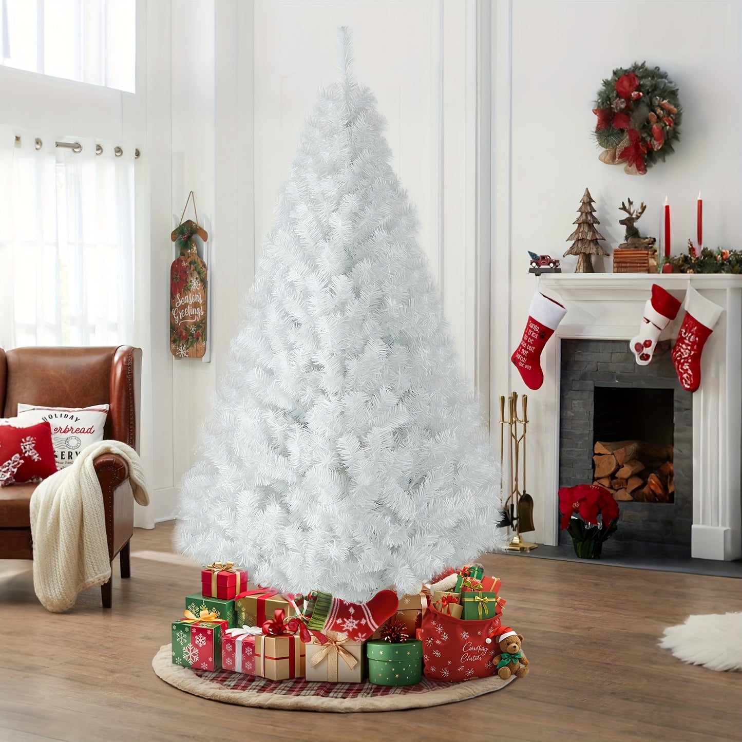Kunstkerstboom – Kunstboom – Nepspar – Kerstboom Wit – Kunstnaaldboom – 180 cm Hoog – Stevige Metalen Standaard – Duurzaam & Onderhoudsvrij
