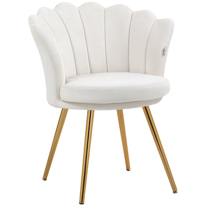 Velvet Stoel – Fauteuil – Eetkamerstoel – Woonkamerstoel – Slaapkamerstoel – Creme Kleur – Gouden Metalen Poten – Zacht Polyester Bekleed – Compacte Afmetingen 67x64x77 cm