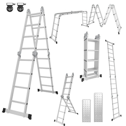 Inklapbare Aluminium Ladder – Multifunctionele Steektrap – A-Frame Trap – Telescopische Ladder – Werkplatform Ladder – Compact Opvouwbaar – Max. Draagkracht 150 kg