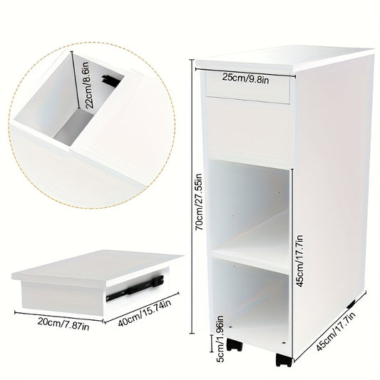 Opbergkastje – Opbergmeubel – Ladenkast – Kleine Kast – Mobiele Kast – Verrijdbaar met Remwieltjes – Compact 25x45x70 cm – Ruimtebesparend Kunststof