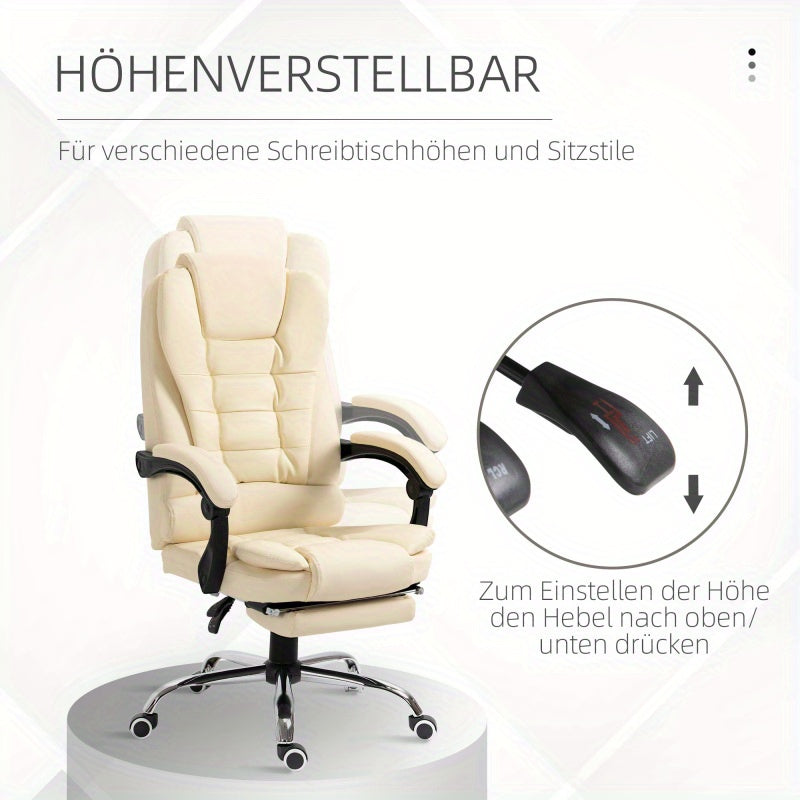 Bureaustoel – Ergonomische Stoel – Kantoorstoel – Draaistoel – Office Chair – Verstelbaar In Hoogte – Kantelbaar Tot 145° – Met Voetsteun – Padded Armleuningen – Beige/Zwart