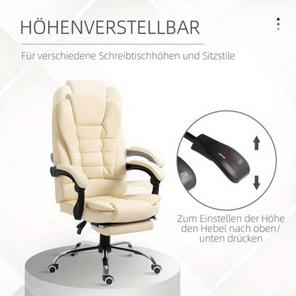 Bureaustoel – Ergonomische Stoel – Kantoorstoel – Draaistoel – Office Chair – Verstelbaar In Hoogte – Kantelbaar Tot 145° – Met Voetsteun – Padded Armleuningen – Beige/Zwart