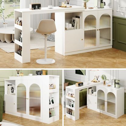 Ontbijtbar – Keukenbar – Barschrank – Werkblad – Rotatiebar Zwart – 360° Draaibaar Zijpaneel – MDF Met Glasfront 120x40x97 cm