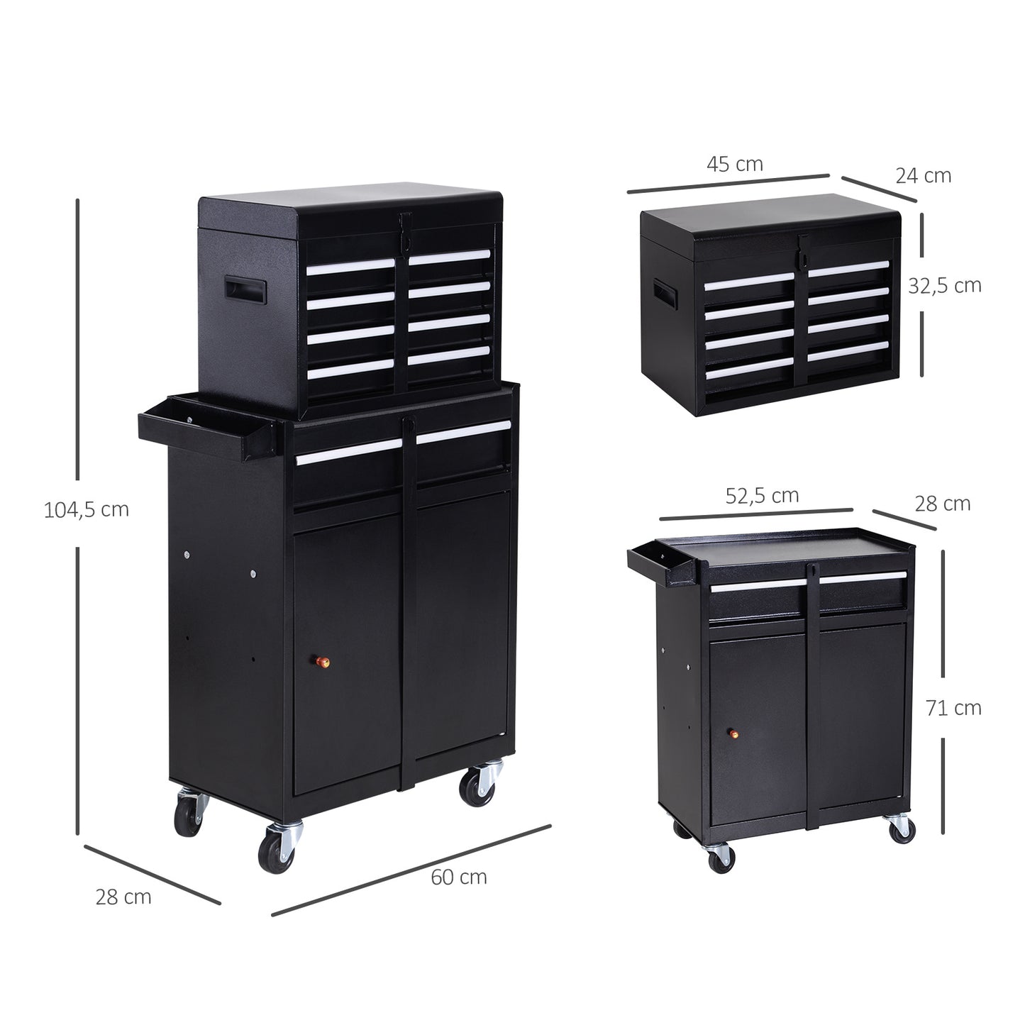 Werkplaatstrolley – Gereedschapswagen – Toolcabinet – Opbergtrolley – Werkbank – Metalen Frame – 360° Draaibare Wielen – 60x28x104,5 cm – Vergrendelbare Laden