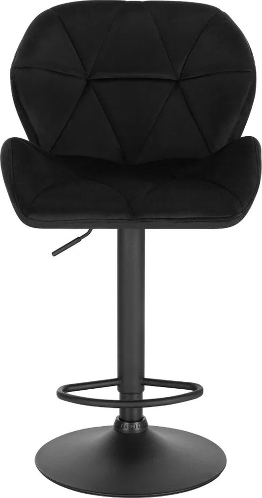 Set van 2 Zwart Leren Barkrukken – Verstelbare Barstoelen met Rugleuning – Gaslift Krukken voor Keuken of Bar – Zwart Metalen Onderstel – Zithoogte 60-82 cm