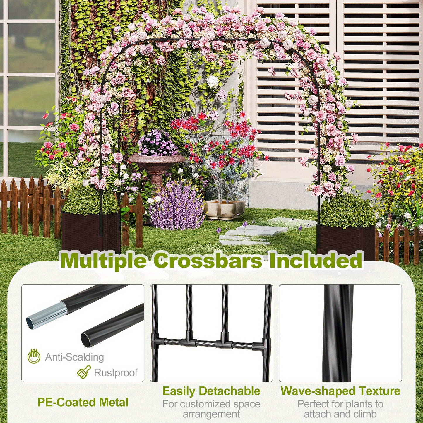 Tuinboog – Klimrek – Klimpaal – Tuinarche – Klimplantsteun – Zwart-Bruin – Zelfbewateringssysteem – Weerbestendig Metalen Frame 201 cm Hoog