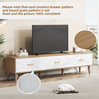TV Meubel – TV Kast – TV Dressoir – Lowboard – TV Meubelen – Scandinavisch Design – 150x35x39 CM – Lichte Houtstructuur Met Witte Fronten