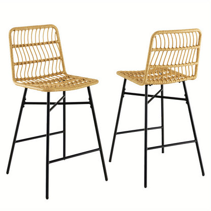 Barkrukken – Barstoelen – Keukenstoelen – Barkrukken – Zithoogte 68 cm – Set van 2 Rattan Barkrukken Met Metalen Poten