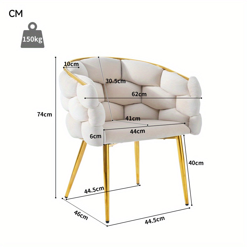 Velvet Stoelen – Eetkamerstoelen – Loungestoelen – Make-up Stoelen – Woonkamerstoelen – Beige – Memory Foam Zitting – Gouden Metalen Poot