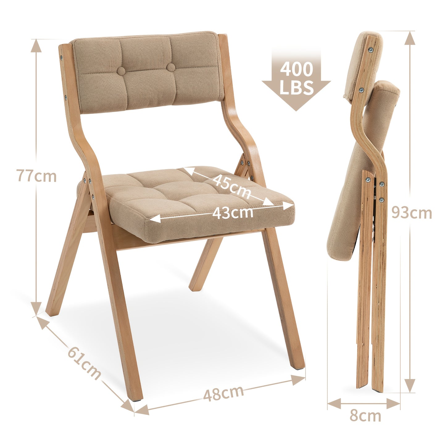 2-Pack Folding Chairs with Cushions - Heavy-Duty Metal Frame & Khaki Cushioned Seats, Space-Saving Folding Mechanism, Easy Assembly for Indoor/ Use - Modern Beige/ Brown Folding Dining Chairs for Weddings, Parties, Offices, B