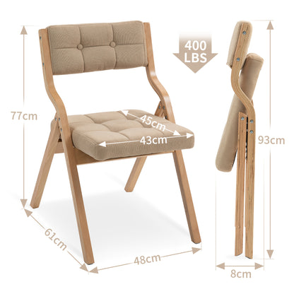 2-Pack Folding Chairs with Cushions - Heavy-Duty Metal Frame & Khaki Cushioned Seats, Space-Saving Folding Mechanism, Easy Assembly for Indoor/ Use - Modern Beige/ Brown Folding Dining Chairs for Weddings, Parties, Offices, B