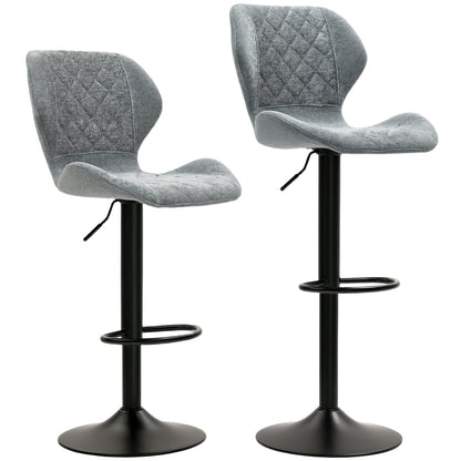 Barkrukken – Barstoelen – Keukenstoelen – Barkruk Sets – Hoge Stoelen – Verstelbaar in Hoogte – 360° Draaibaar – Met Rugleuning – Donkergrijs – Set van 2 – Stevige Voetsteun