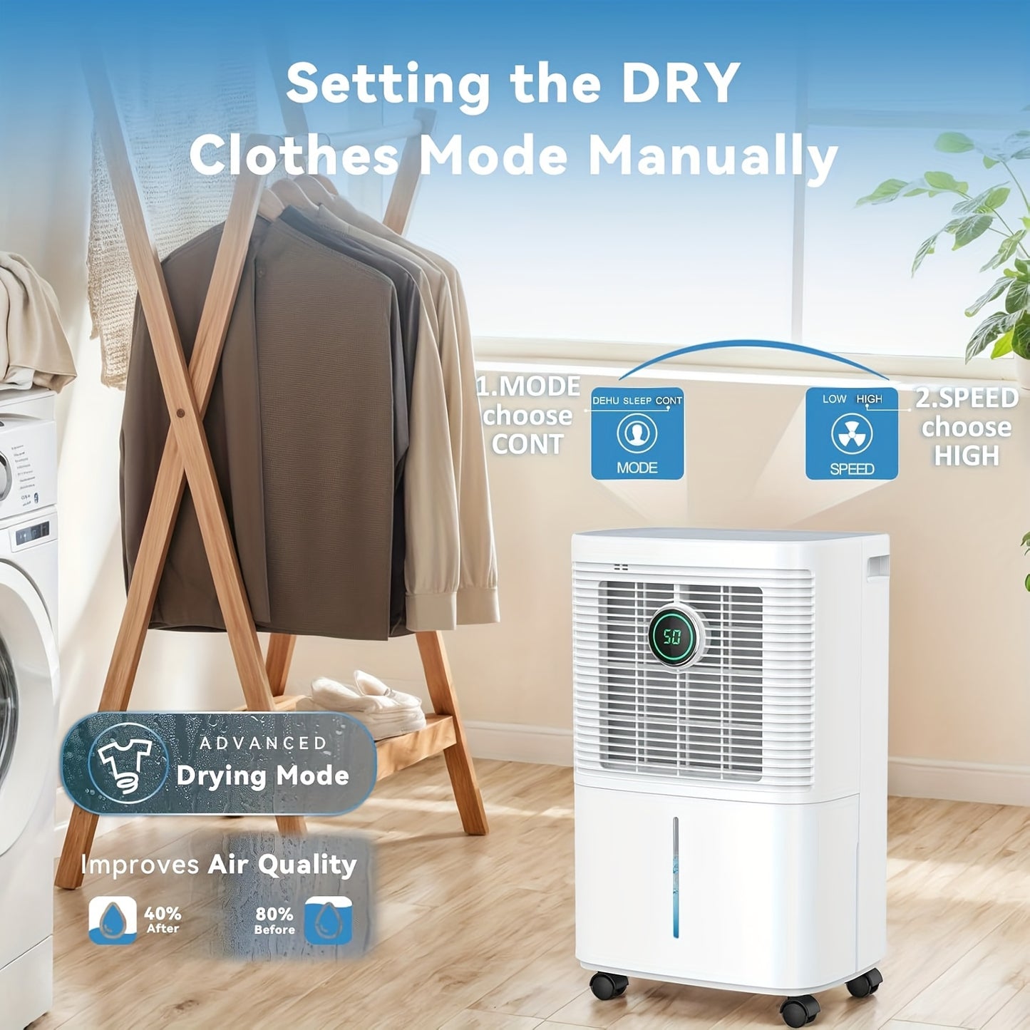 Luchtontvochtiger – Ontvochtiger – Vochtvreter – Air Dehumidifier – Compact Ontwerp – 12 Liter Per Dag – Digitaal Display
