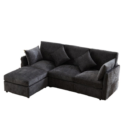 Hoekbank – Hoeksalon – L-Vormige Bank – Loungebank – Slaapbank – Chenille Stof – Met Losse Voetenbank – Stevig Metalen Frame – Geschikt Voor 3-4 Personen
