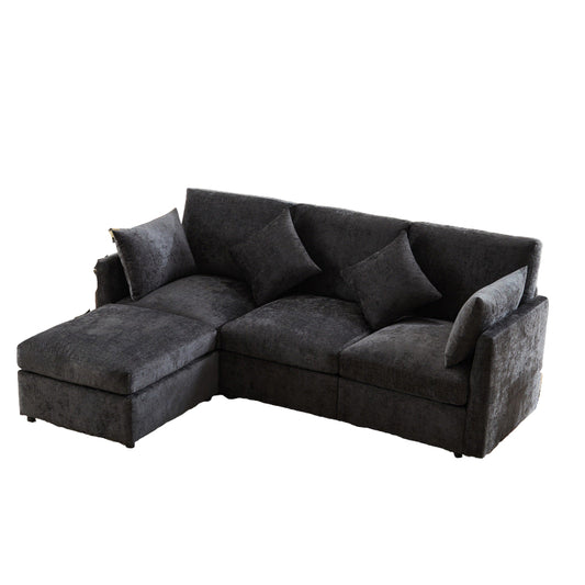 Hoekbank – Hoeksalon – L-Vormige Bank – Loungebank – Slaapbank – Chenille Stof – Met Losse Voetenbank – Stevig Metalen Frame – Geschikt Voor 3-4 Personen