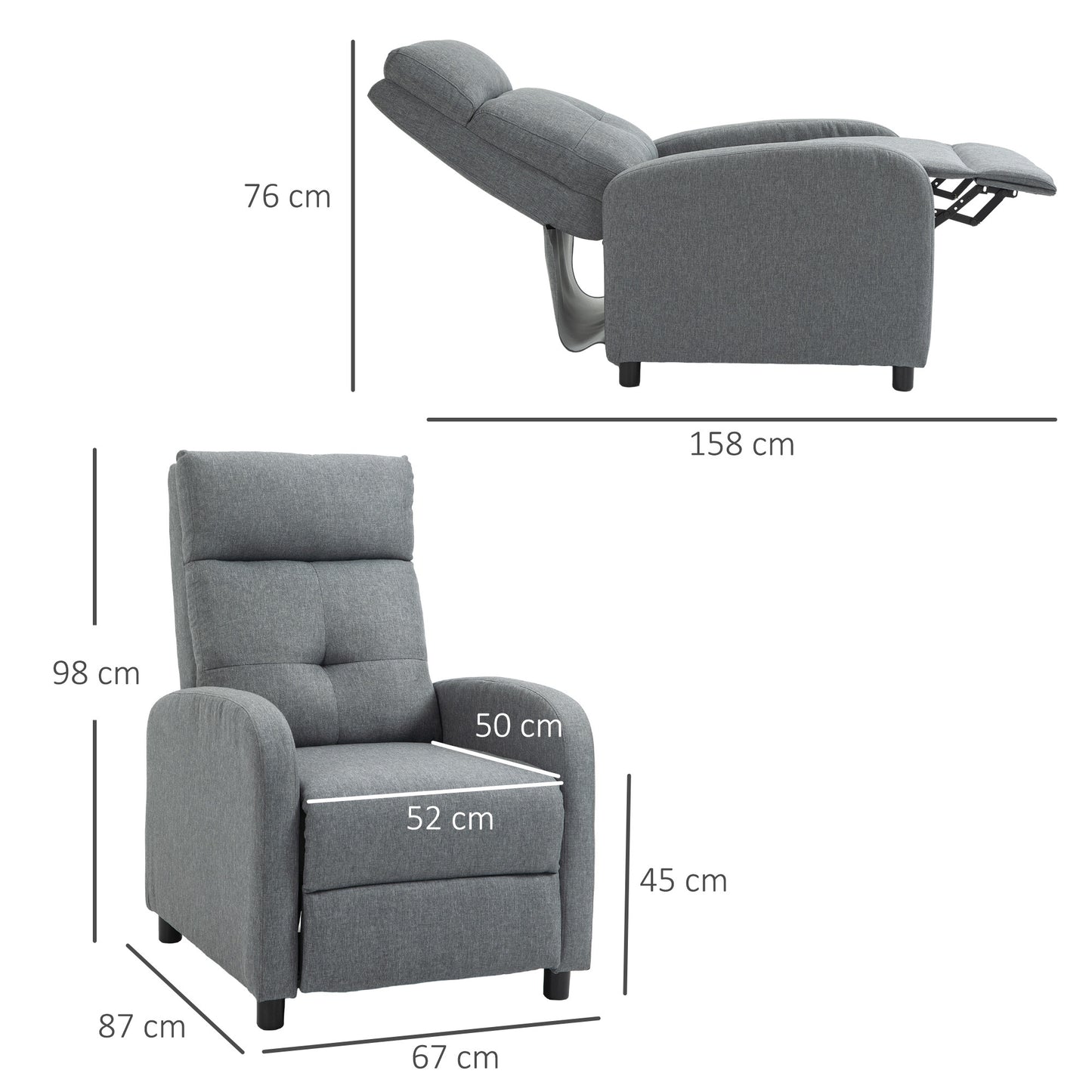 Relaxfauteuil – Relaxstoel – Ligstoel – Leunstoel – Fauteuil Met Voetensteun – Linnenstof Grijs – Belastbaar Tot 150 Kg