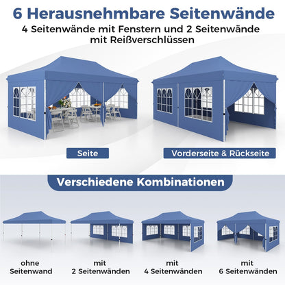 Paviljoen – Tuinpaviljoen – Partytent – Tenten – Overkapping – 3 x 6 Meter – Waterdicht Met UV Bescherming 50+ – Met 6 Zijwanden en Zandzakken – Blauw