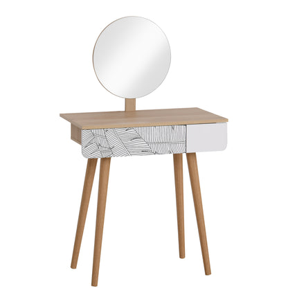 Kaptafel – Make-uptafel – Dressing Table – Make-up Tafel – Cosmetica Kast – Scandinavisch Design – Grote Spiegel Ø 39 cm – Verstelbare Hoogte 119-128 cm