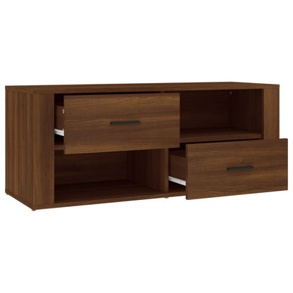 TV Cabinet Brown Oak 100x35x40cm Engineered Wood TV Stand Entertainment Center with Storage, Media Television Table for Living Room Bedroom
