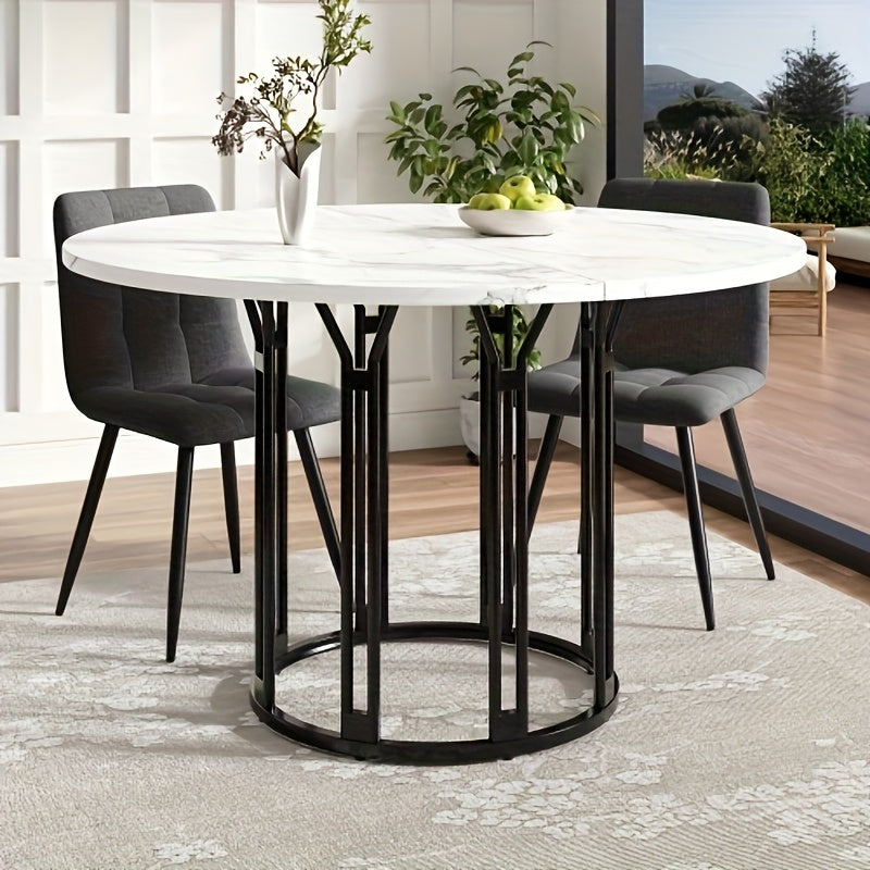Eettafel – Dinning Table – Kitchen Table – Bistro Table – Coffe Table – Rond – Modern – Wit Marmerlook Blad – Zwarte Pedestal Voet – Ruimtebesparend – Onderhoudsvriendelijk