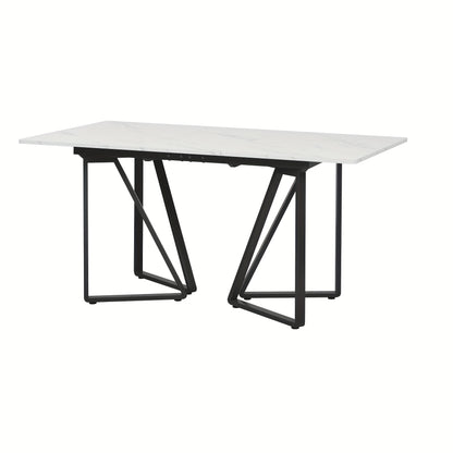 Eettafel – Eetkamertafel – Keukentafel – Uitschuiftafel – Bureaublad – Modern Design – Uittrekbaar Tafelblad – Verstelbare Pootjes – Marmerprint – MDF Wit met Gouden Accenten