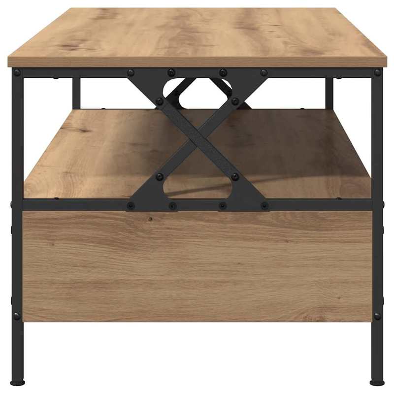 Salontafel – Koffietafel – Woonkamertafel – Bijzettafel – Tafel – Rechthoekig Design – Eikenhout & Zwart Metaal – 100x51x45 cm – Met Onderplaat