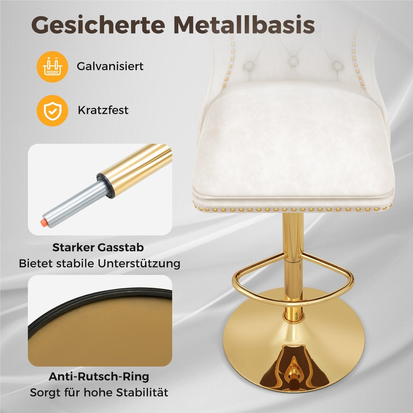 Barstoel – Barkruk – Keukenkruk – Stoel Met Rugleuning – Draaiende Kruk – Verstelbare Zithoogte 67-87 cm – Luxe Beige Fluwelen Bekleding