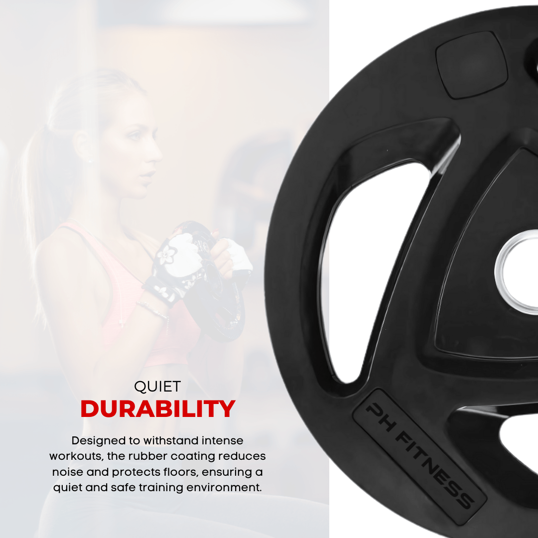 PH Fitness Premium Weight Plates – Rubber Coating – 35KG / 75KG / 105KG / 145KG / 290KG – Strength Training & Home Gym – 50mm Hole for Barbell