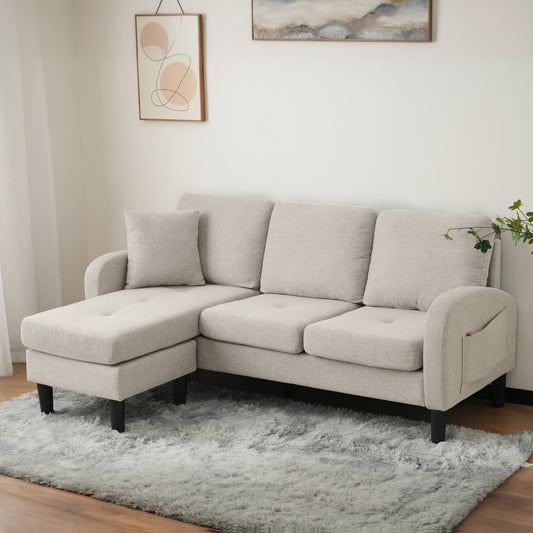 Hoekbank – Hoeksalon – Loungebank – Zithoek – Bankstel – L-vormig – 3 Zits – Katoen-Linnen Bekleding – Compact Design