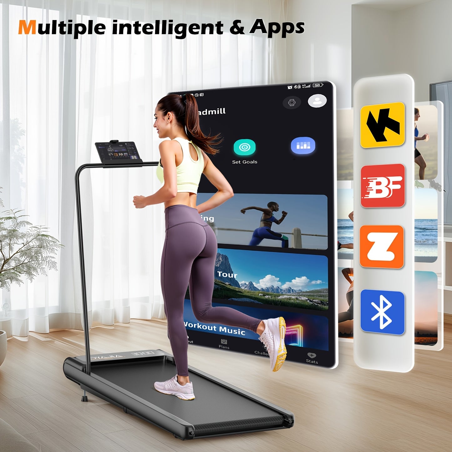 Loopband – Wandelband – Hardloopband – Wandelmachine – Treadmill – 2-in-1 Inklapbaar – 0,60 PK Stille Motor – 4 Hellingsniveaus & App Bedienbaar