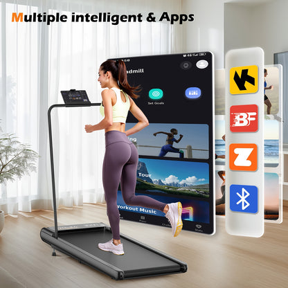 Loopband – Wandelband – Hardloopband – Wandelmachine – Treadmill – 2-in-1 Inklapbaar – 0,60 PK Stille Motor – 4 Hellingsniveaus & App Bedienbaar