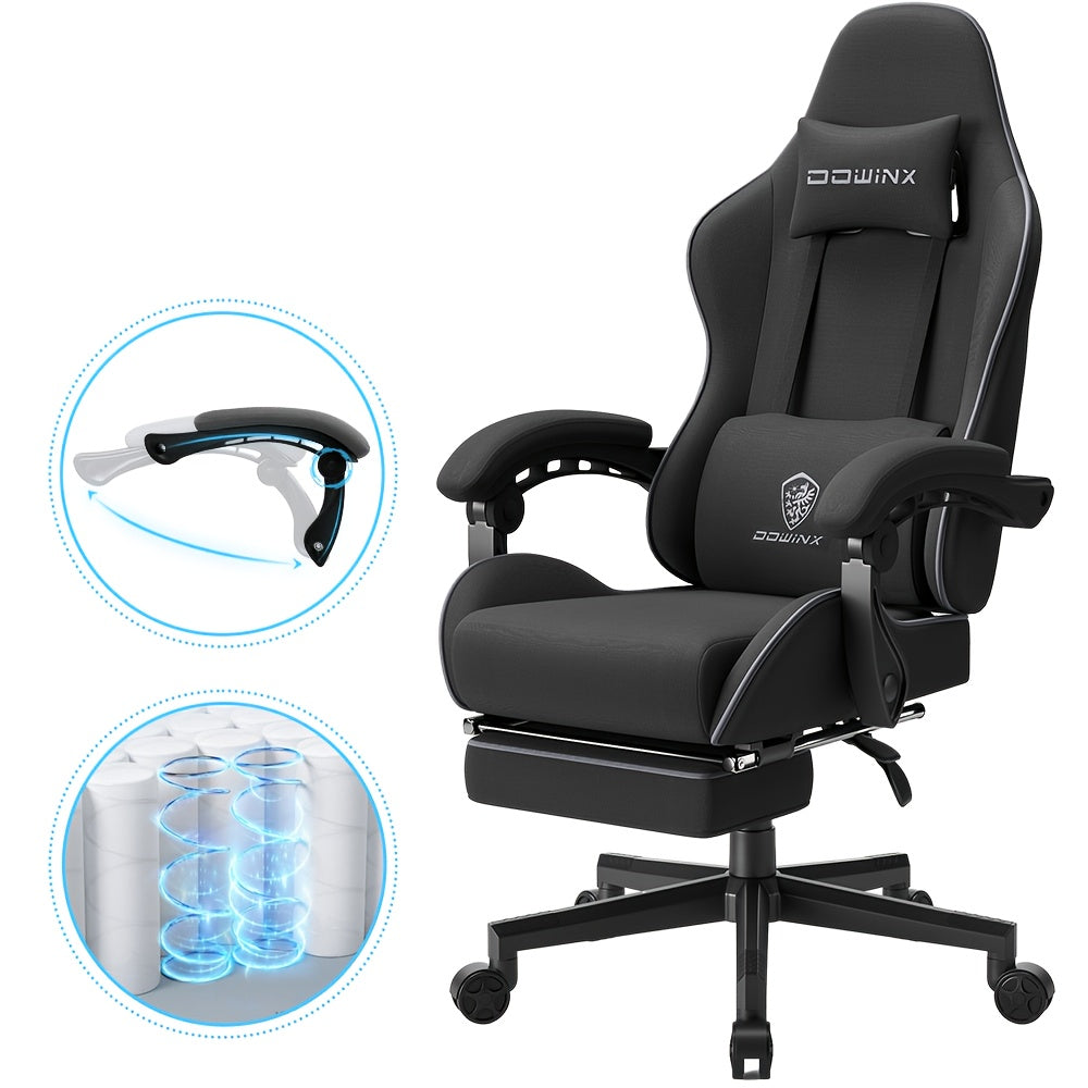 Gamingstoel – Gamestoel – Game Stoel – Gaming Chair – Bureaustoel – Ergonomische Hoge Rugleuning – Pocketvering Zitting – Ademend Katoen – Max Belastbaar 136 kg – Zwart