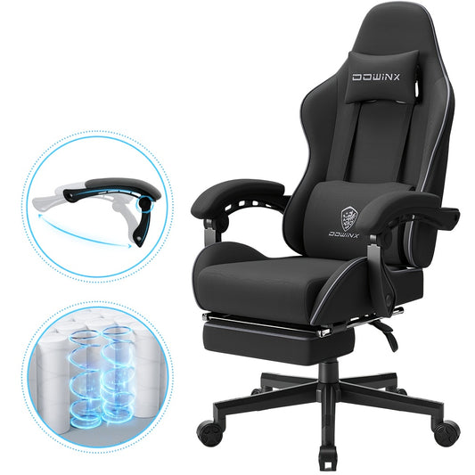 Gamingstoel – Gamestoel – Game Stoel – Gaming Chair – Bureaustoel – Ergonomische Hoge Rugleuning – Pocketvering Zitting – Ademend Katoen – Max Belastbaar 136 kg – Zwart