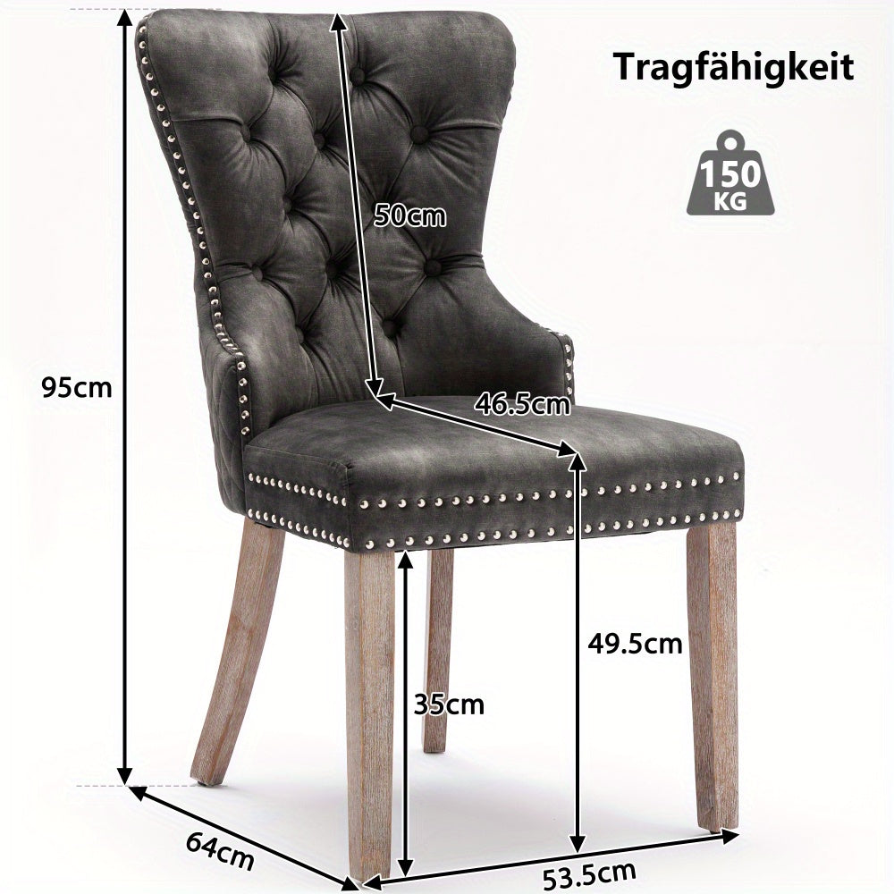 Eetkamerstoel – Keukenstoel – Woonkamerstoel – Stoelenset – Velvet Stoel – Set Van 2 – Grijze Velvet Bekleding – Massief Houten Poten Met Unieke Deurknop