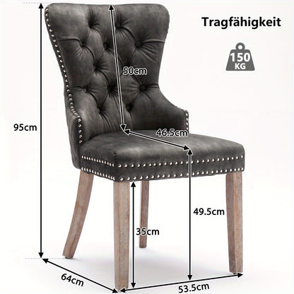Eetkamerstoel – Keukenstoel – Woonkamerstoel – Stoelenset – Velvet Stoel – Set Van 2 – Grijze Velvet Bekleding – Massief Houten Poten Met Unieke Deurknop