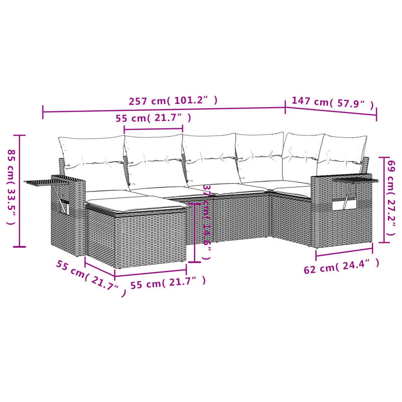 Loungeset – Tuinset – Loungesofa – Tuinmeubel – Modulair – Beige Kleur – Weerbestendig Poly Rattan – Stevig Metalen Frame