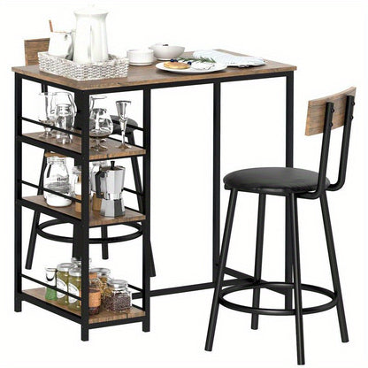 3-in-1 Barset – Bartafel – Hoogtafel – Bistroset – Eethoek – Ruimtebesparend – Stevig MDF en Metaal – Inclusief 2 Comfortabele Stoelen met Kussens