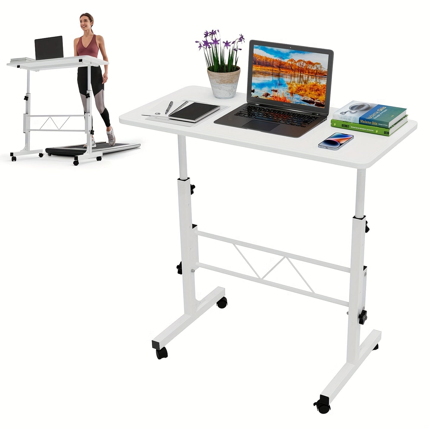 Invalbureau – Mobiele Werkplek – Verstelbaar Bureau – Laptoptafel – Compact Bureau – Hoogte Verstelbaar Tot 110 cm – Met Zwenkwieltjes Voor Makkelijk Verplaatsen