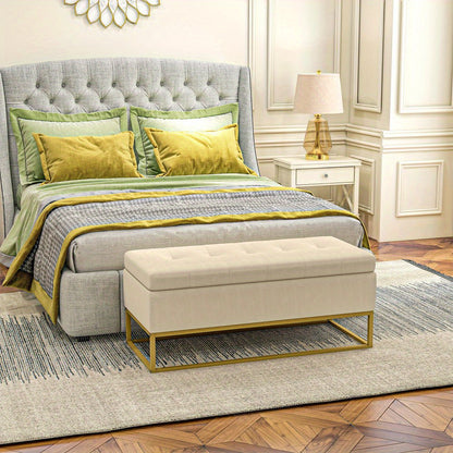 Opbergbank – Poef – Ottomane – Bank Met Opbergruimte – Gestoffeerde Bank – Lichtbruine Velvet – Met Stalen Poten – 110x44x49 cm – Draagvermogen 200 kg